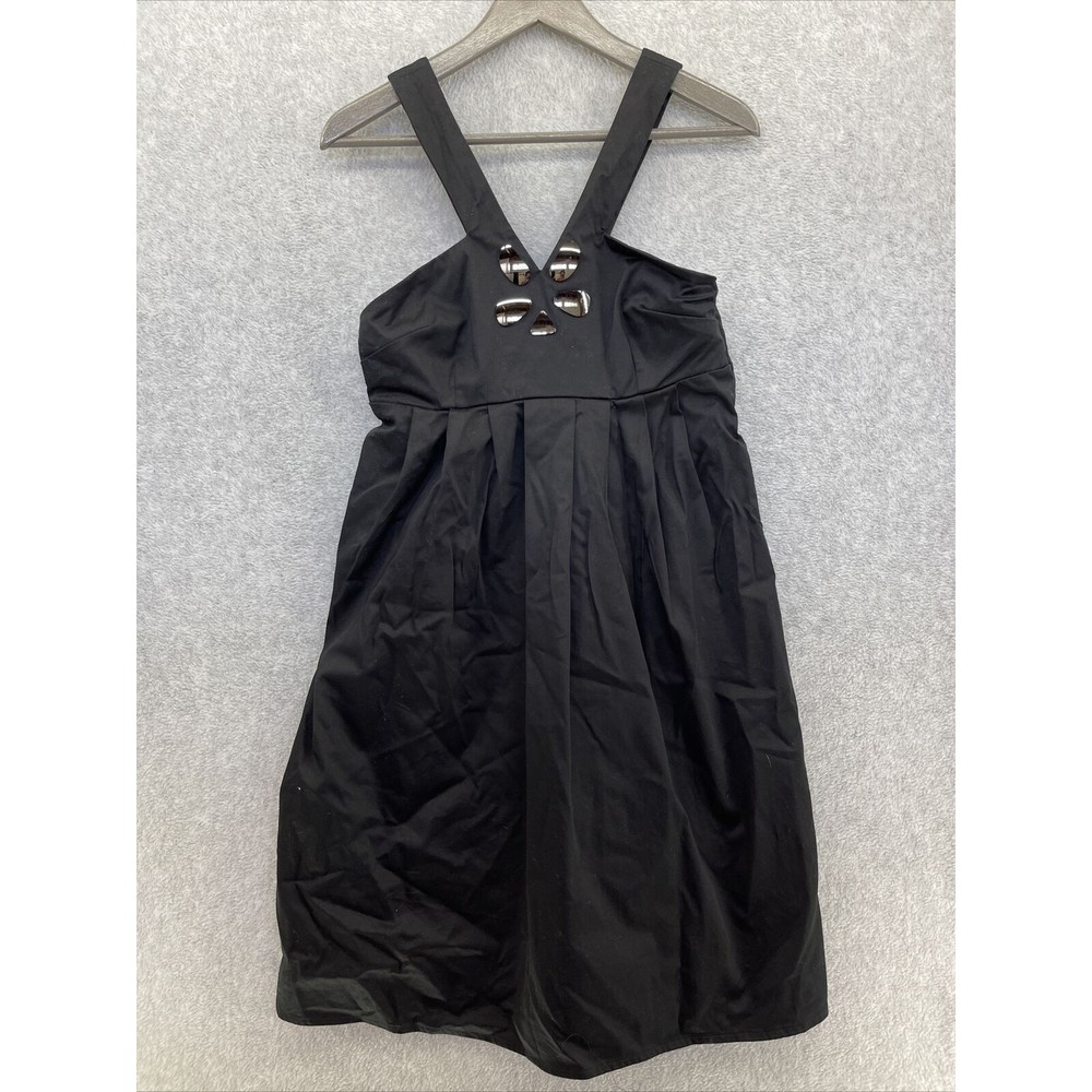 Divided H&M Solid Black Cutout Dress Balloon Pleat Size 8